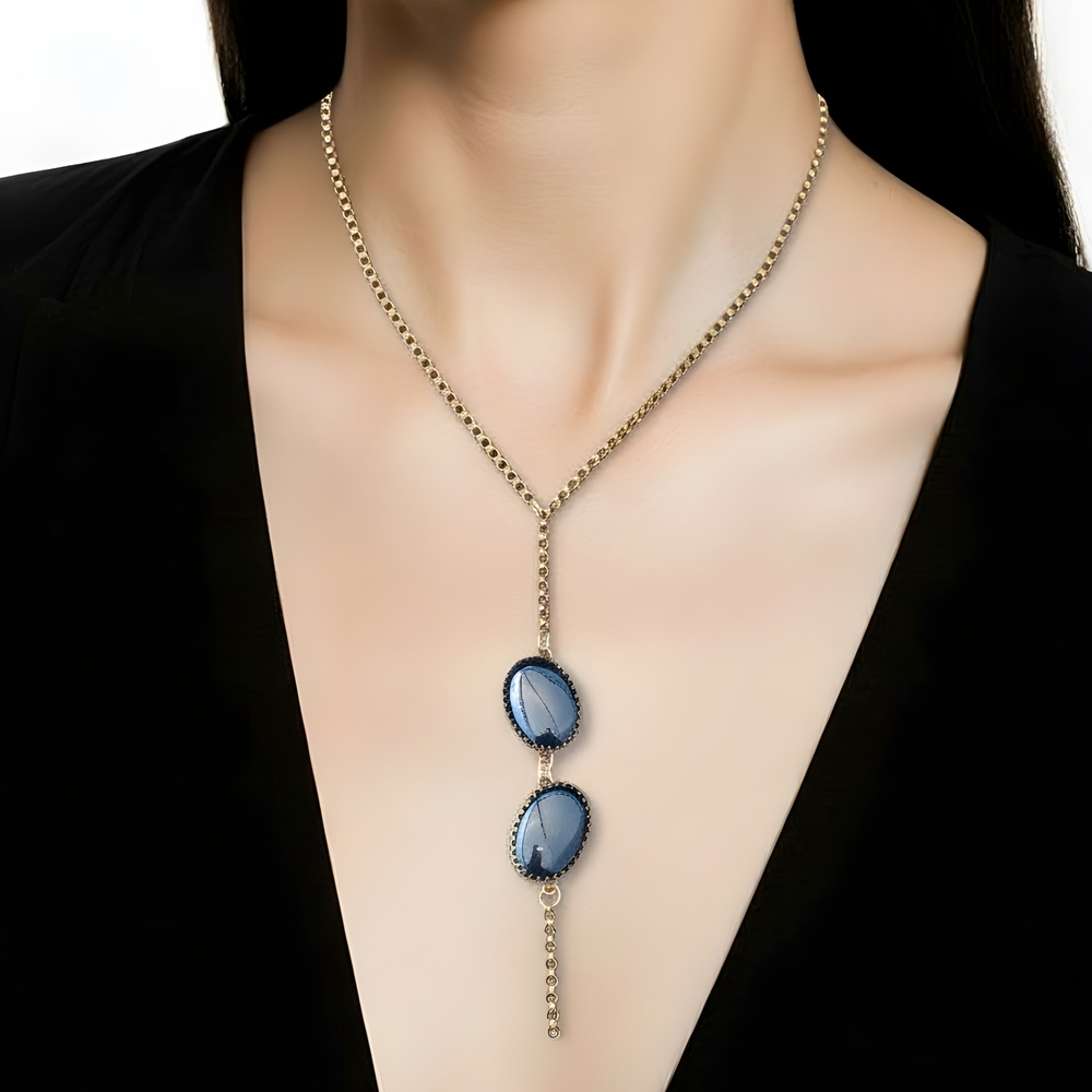 Elegant Gold and Blue Pendant Necklace